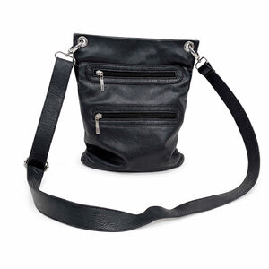 Margot Black Leather Crossbody Bag Shoulder 12"H Pockets Travel City Chic